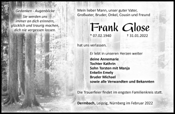 Traueranzeige von Frank Glose von Südthüringer Presse