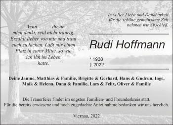 Traueranzeige von Rudi Hoffmann von Südthüringer Presse