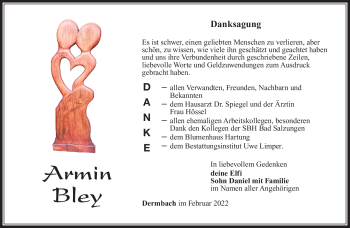 Traueranzeige von Armin Bley von Südthüringer Presse