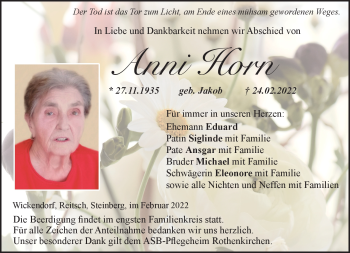 Traueranzeige von Anni Horn von Neue Presse Coburg