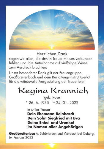 Traueranzeige von Regina Krannich von Südthüringer Presse
