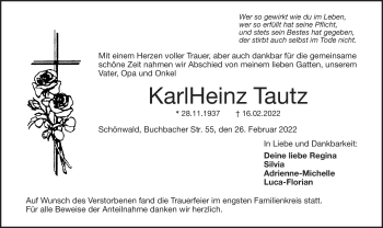 Traueranzeige von Karlheinz Tautz von Frankenpost