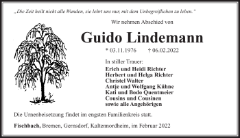 Traueranzeige von Guido Lindemann von Südthüringer Presse
