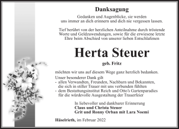 Traueranzeige von Herta Steuer von Südthüringer Presse