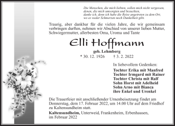 Traueranzeige von Elli Hoffmann von Südthüringer Presse