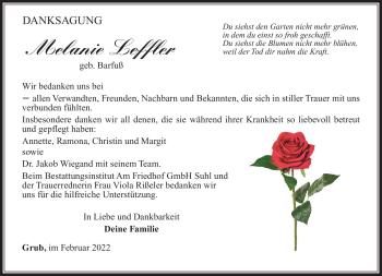 Traueranzeige von Melanie Leffler von Südthüringer Presse