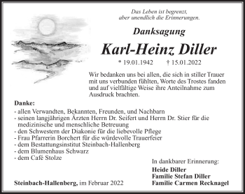 Traueranzeige von Karl-Heinz Diller von Südthüringer Presse