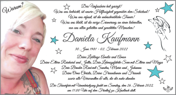 Traueranzeige von Daniela Kaufmann von Südthüringer Presse
