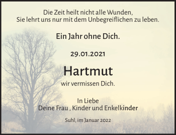 Traueranzeige von Hartmut  von Südthüringer Presse