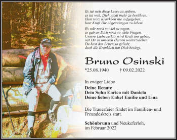 Traueranzeige von Bruno Osinski von Südthüringer Presse