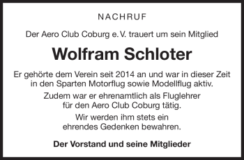 Traueranzeige von Wolfram Scholter von Neue Presse Coburg