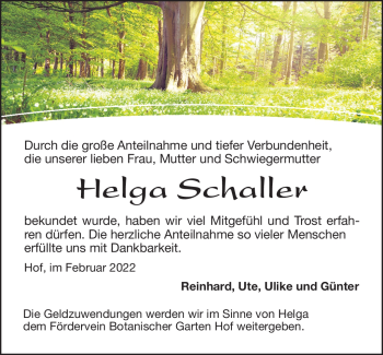 Traueranzeige von Helga Schaller von Frankenpost