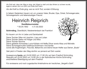 Traueranzeige von Heinrich Reiprich von Frankenpost