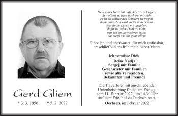 Traueranzeige von Gerd Gliem von Südthüringer Presse