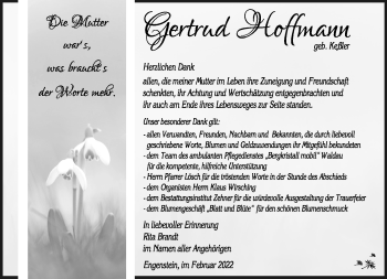 Traueranzeige von Gertrud Hoffmann von Südthüringer Presse