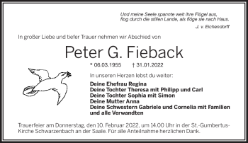 Traueranzeige von Peter Fieback von Frankenpost