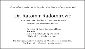Traueranzeige von Ratomir Radomirovic von Neue Presse Coburg