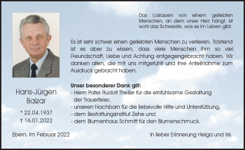 Traueranzeige von Hans-Jürgen Balzar von Neue Presse Coburg