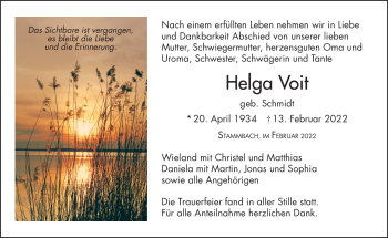 Traueranzeige von Helga Voit von Frankenpost