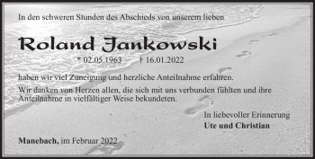 Traueranzeige von Roland Jankowski von Südthüringer Presse