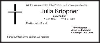 Traueranzeige von Julia Krippner von Frankenpost