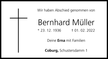 Traueranzeige von Bernhard Müller von Neue Presse Coburg