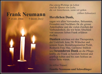 Traueranzeige von Frank Neumann von Südthüringer Presse