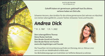 Traueranzeige von Andrea Dick von Frankenpost