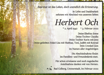 Traueranzeige von Herbert Och von Südthüringer Presse