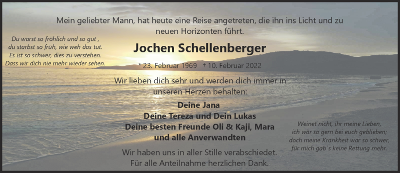  Traueranzeige für Jochen Schellenberger vom 19.02.2022 aus Frankenpost