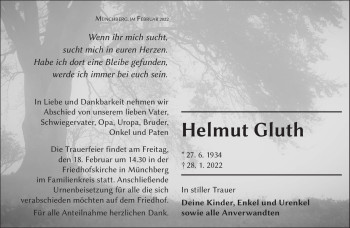 Traueranzeige von Helmut Gluth von Frankenpost