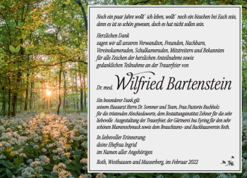 Traueranzeige von Wilfried Bartenstein von Südthüringer Presse