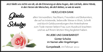 Traueranzeige von Gisela Schulze von Südthüringer Presse