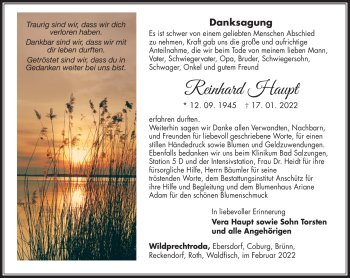 Traueranzeige von Reinhard Haupt von Südthüringer Presse