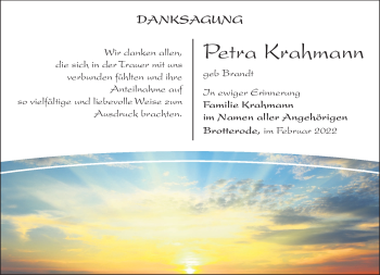 Traueranzeige von Petra Krahmann von Südthüringer Presse