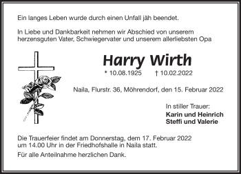 Traueranzeige von Harry Wirth von Frankenpost