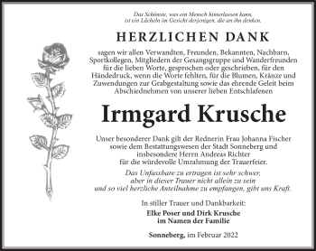 Traueranzeige von Irmgard Krusche von Südthüringer Presse