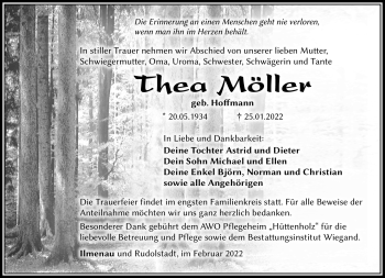 Traueranzeige von Thea Möller von Südthüringer Presse