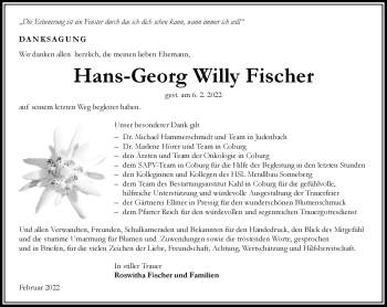Traueranzeige von Hans-Georg Willy Fischer von Neue Presse Coburg