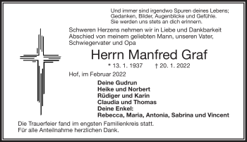 Traueranzeige von Manfred Graf von Frankenpost