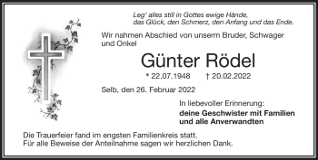 Traueranzeige von Günter Rödel von Frankenpost