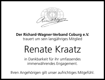 Traueranzeige von Renate Kraatz von Neue Presse Coburg