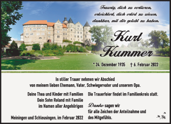 Traueranzeige von Kurt Kummer von Südthüringer Presse