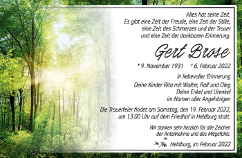 Traueranzeige von Gert Brose von Südthüringer Presse