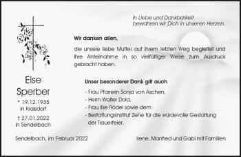 Traueranzeige von Else Sperber von Neue Presse Coburg