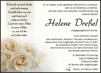 Traueranzeige von Helene Dreßel von Südthüringer Presse