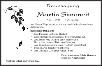 Traueranzeige von Martin Simoneit von Südthüringer Presse