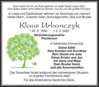 Traueranzeige von Klaus Urbanczyk von Frankenpost