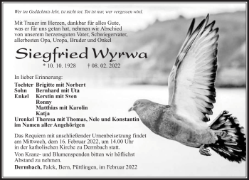 Traueranzeige von Siegfried Wyrwa von Südthüringer Presse