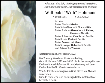 Traueranzeige von Willibald Hohmann von Neue Presse Coburg